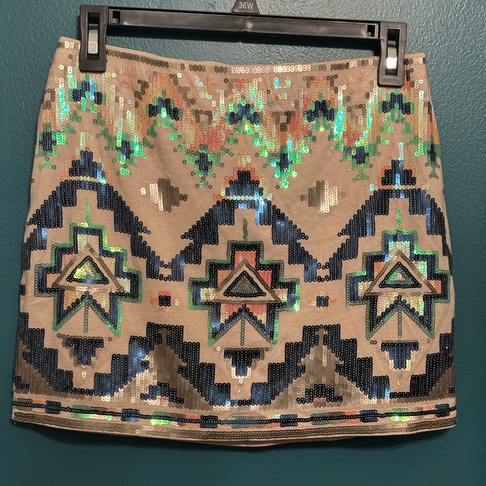 Express Aztec Multicolor Sequin Mini Skirt Size XS